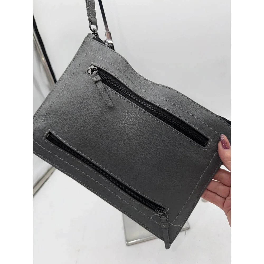 Botkier New York Grey Pebbled Leather Wristlet Clutch Bag Gunmetal Hardware